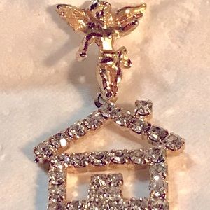Guardian Angel pin with clear crystals, this pin is to protect your home